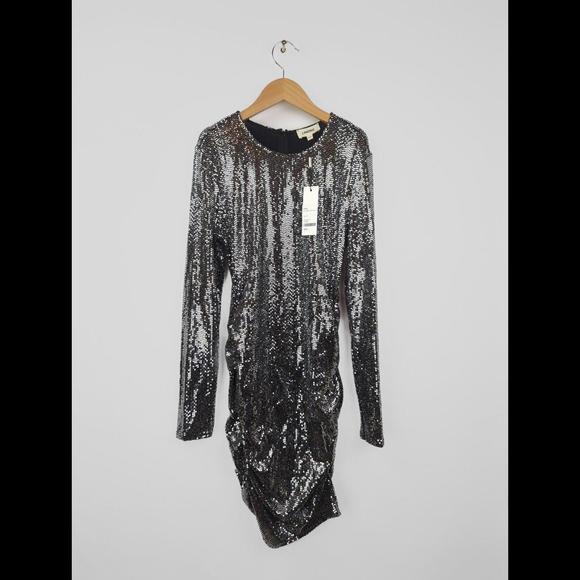 [SOLD] NWT $425 L'AGENCE Women's Sz US 4 S SUNNY Glitter Dress Metallic Silver - Picture 3 of 12